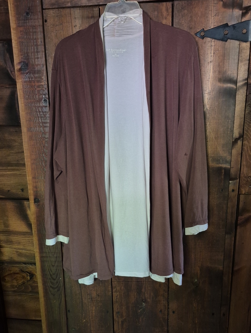Soft Surroundings Brown/Cream Open-Front Drape Cardigan